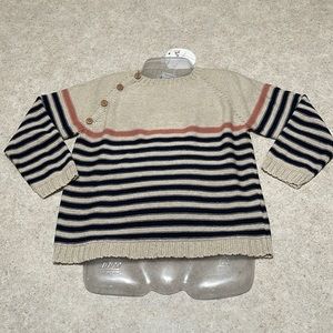 BNWT FINA EJERIQUE COTTON & LINEN SIDE BUTTON STRIPE CREWNECK SWEATER